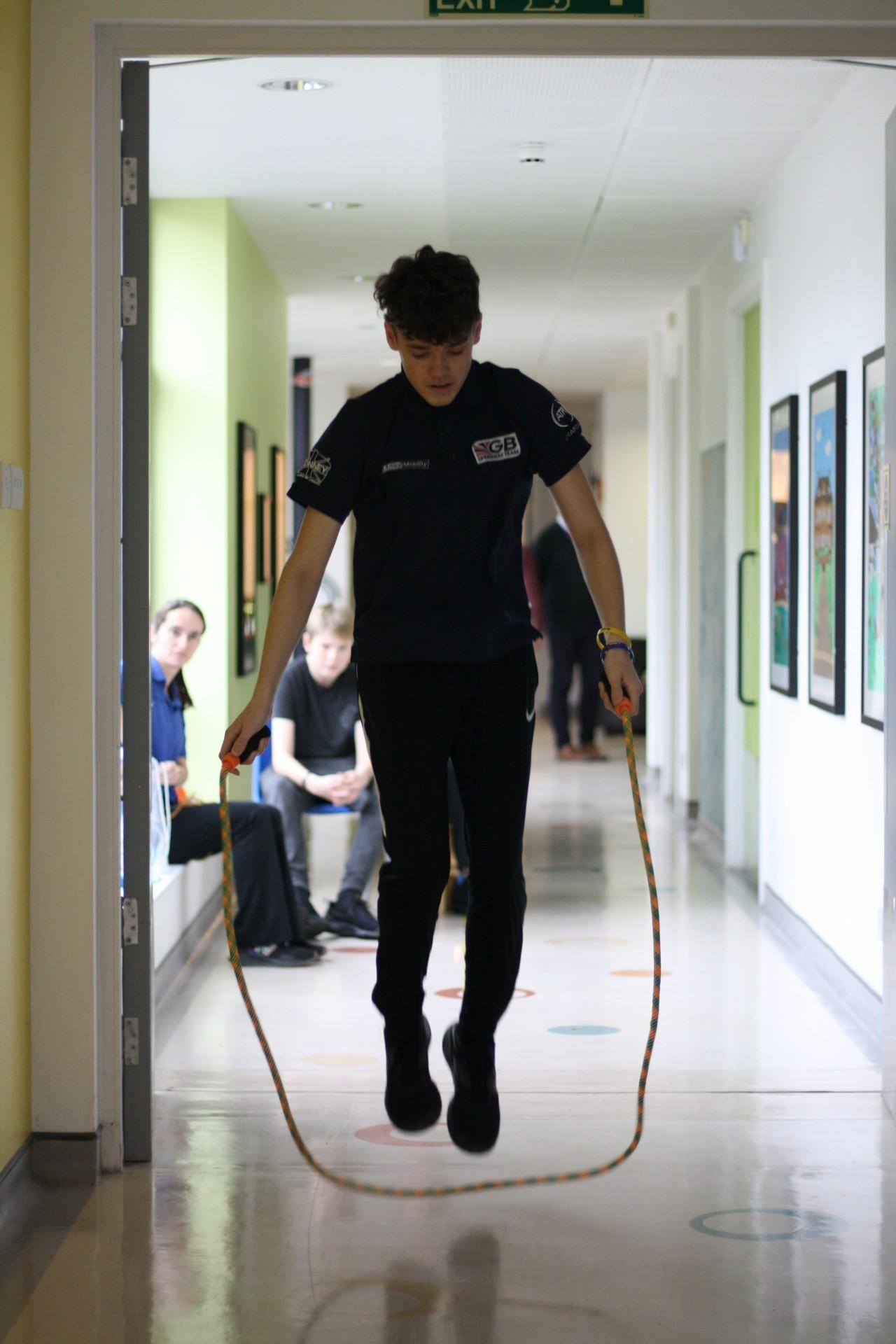 Sam N skipping during a physiotherapy session