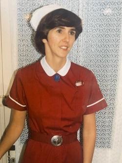 Val at The Children's Trust wearing the original uniform in 1984