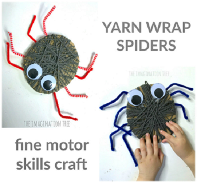 Two ready made yarn wrap spiders with googly eyes
