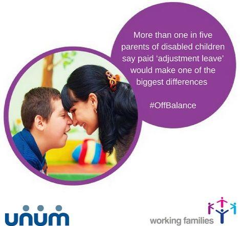 adult and child touch foreheads, the text reads 'more than one in five parents of disabled children say paid 'adjustment leave' would make one of the biggest differences'
